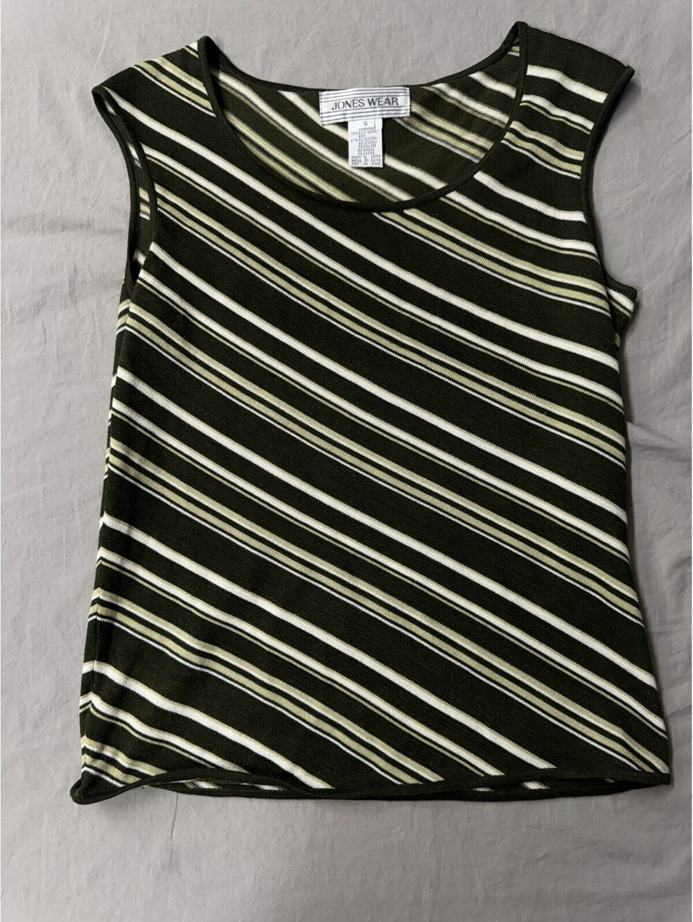 Jones New York Silk Blend Sleeveless Top Size S Green White Striped She’ll Knit